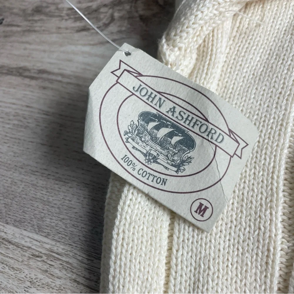John Ashford VTG 90s Sweater Mens M Cable Knit Cotton NWT White